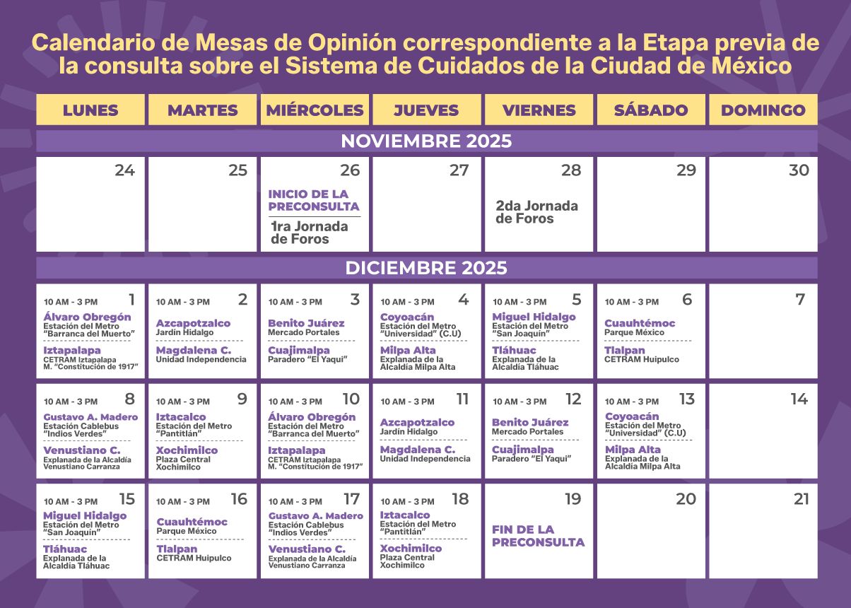 Calendario de las mesas de opinión.